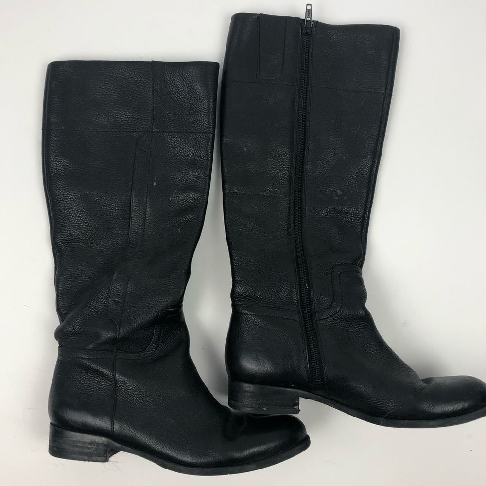 Nine West Black Leather Tall Riding Boots Moto 6
